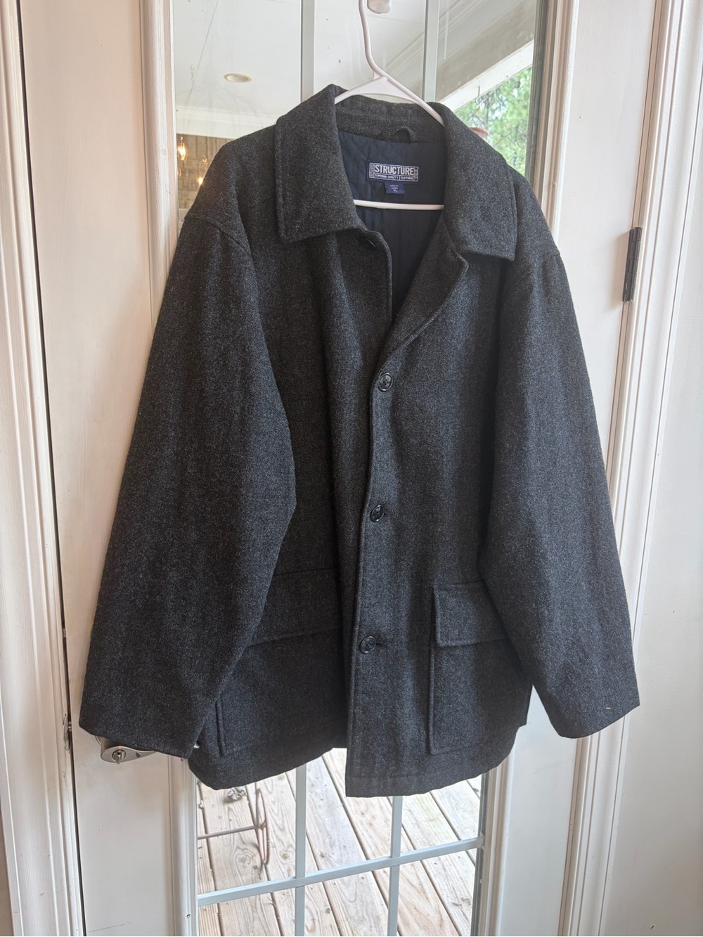 Structure Dark Charcoal Pea Coat for Men